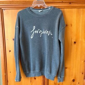 Boutique Gray Crewneck Sweater with “Forgiven”